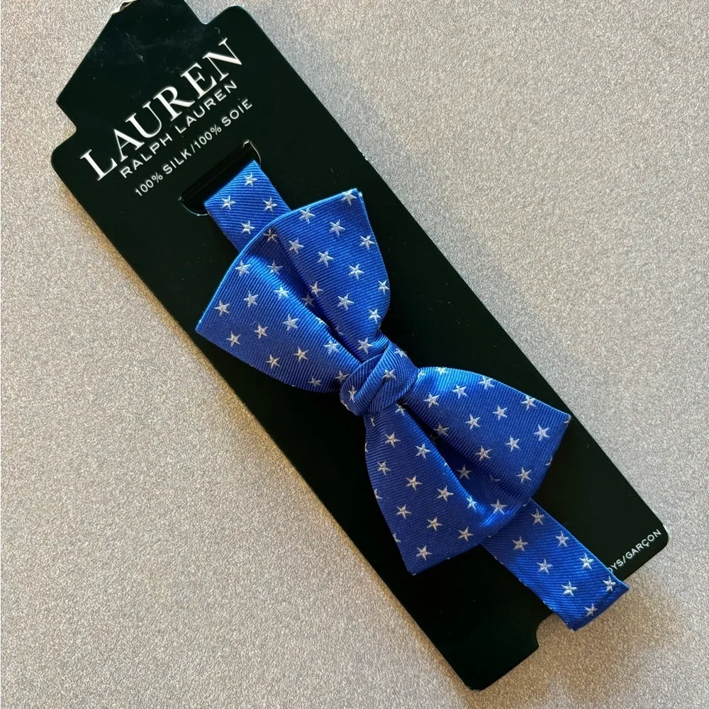 Lauren Ralph Lauren Blue Silk Bow Tie with Silver Stars